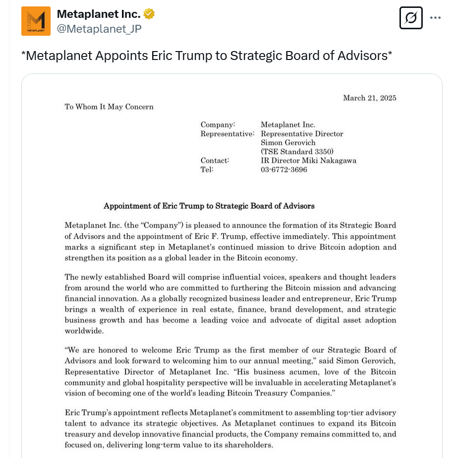 Donald Trump, Bitcoin Adoption