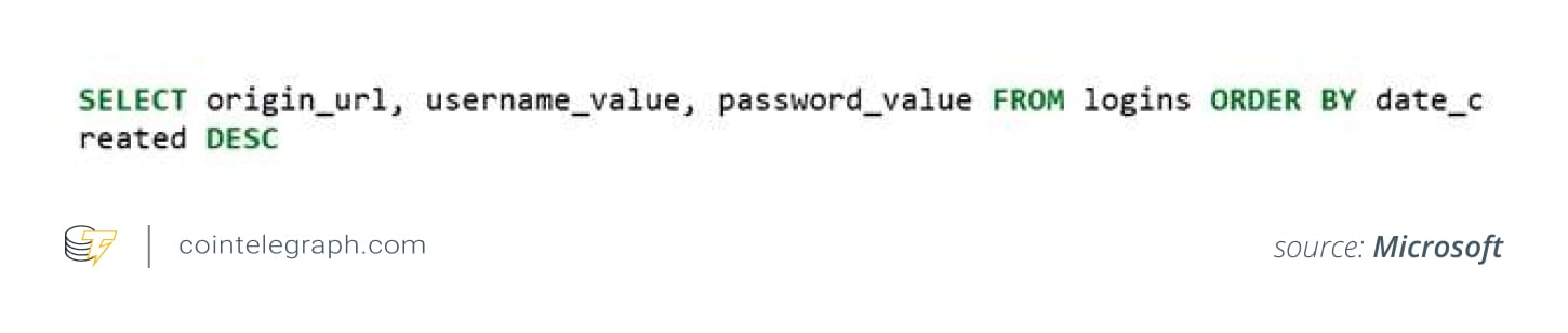 Запрос к базе данных для извлечения учетных данных, хранимых в Chrome