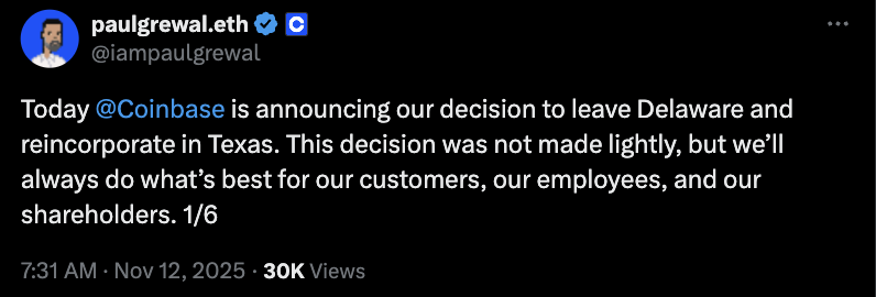 Coinbase, Law, Delaware, Texas, Cryptocurrency Exchange