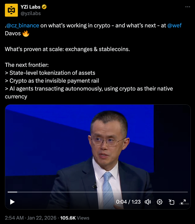 Government, Changpeng Zhao, Davos, Binance, Tokenization